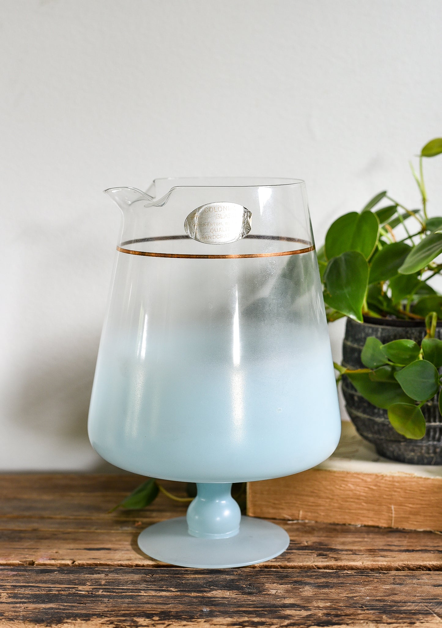 VINTAGE BLENDO TURQOISE OMBRE FROSTED PITCHER/GLASSES