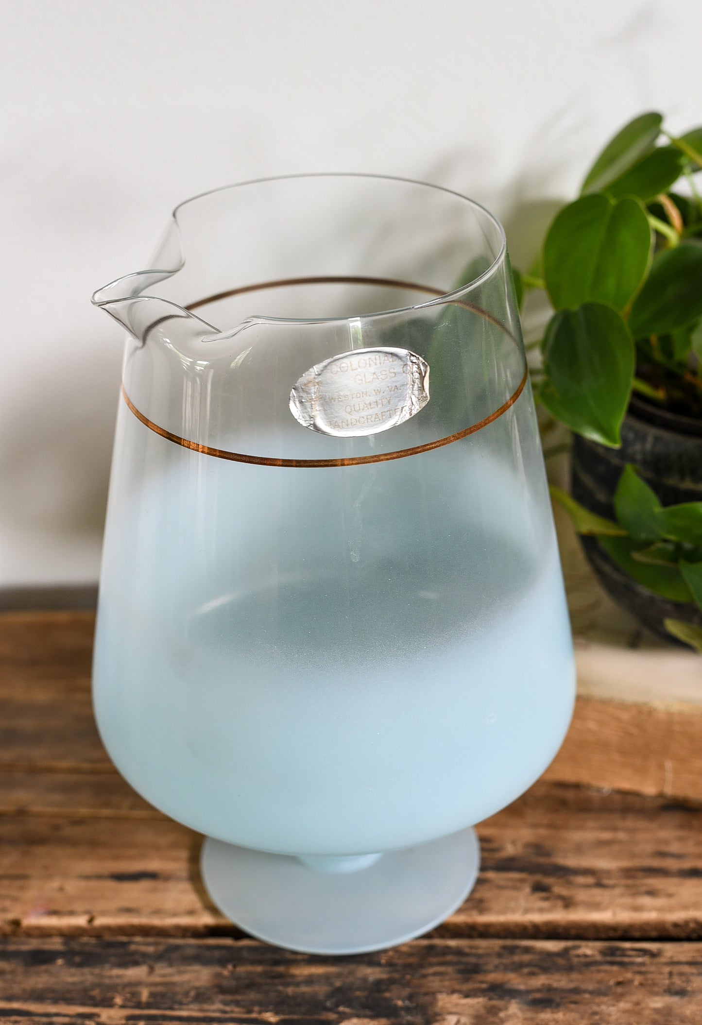 VINTAGE BLENDO TURQOISE OMBRE FROSTED PITCHER/GLASSES