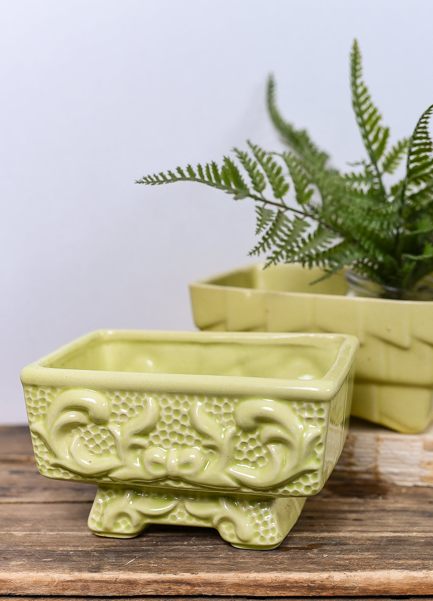lime-yellow-vintage-pottery-planters