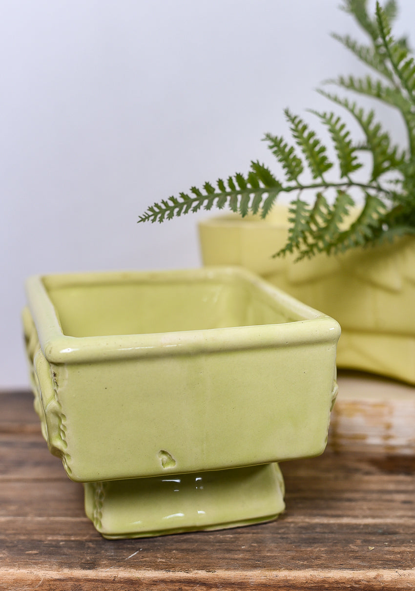 lime-yellow-vintage-pottery-planters