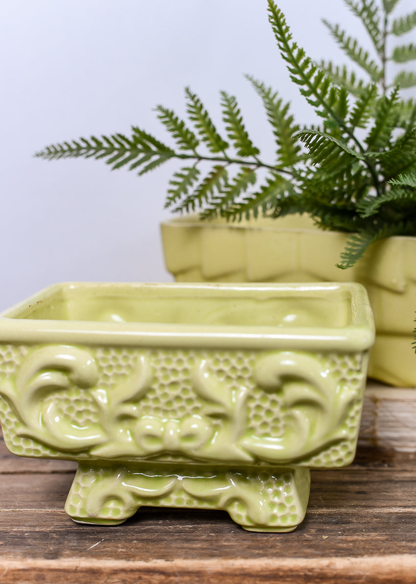 lime-yellow-vintage-pottery-planters
