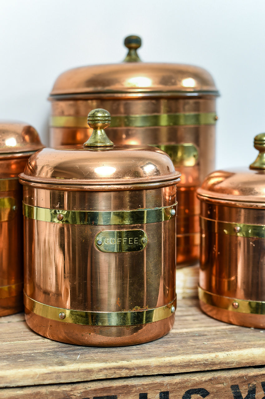 vintage- brass-copper-canister-set