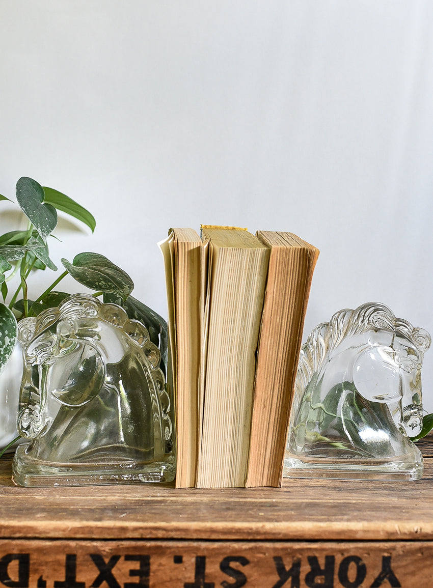 MCM GLASS HORSE BOOKENDS