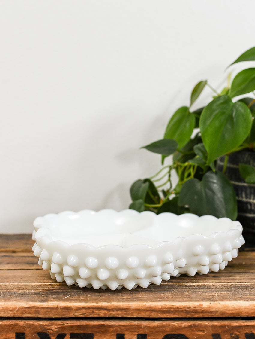 FENTON HOBNAIL MILK GLASS DIVIDED DISH