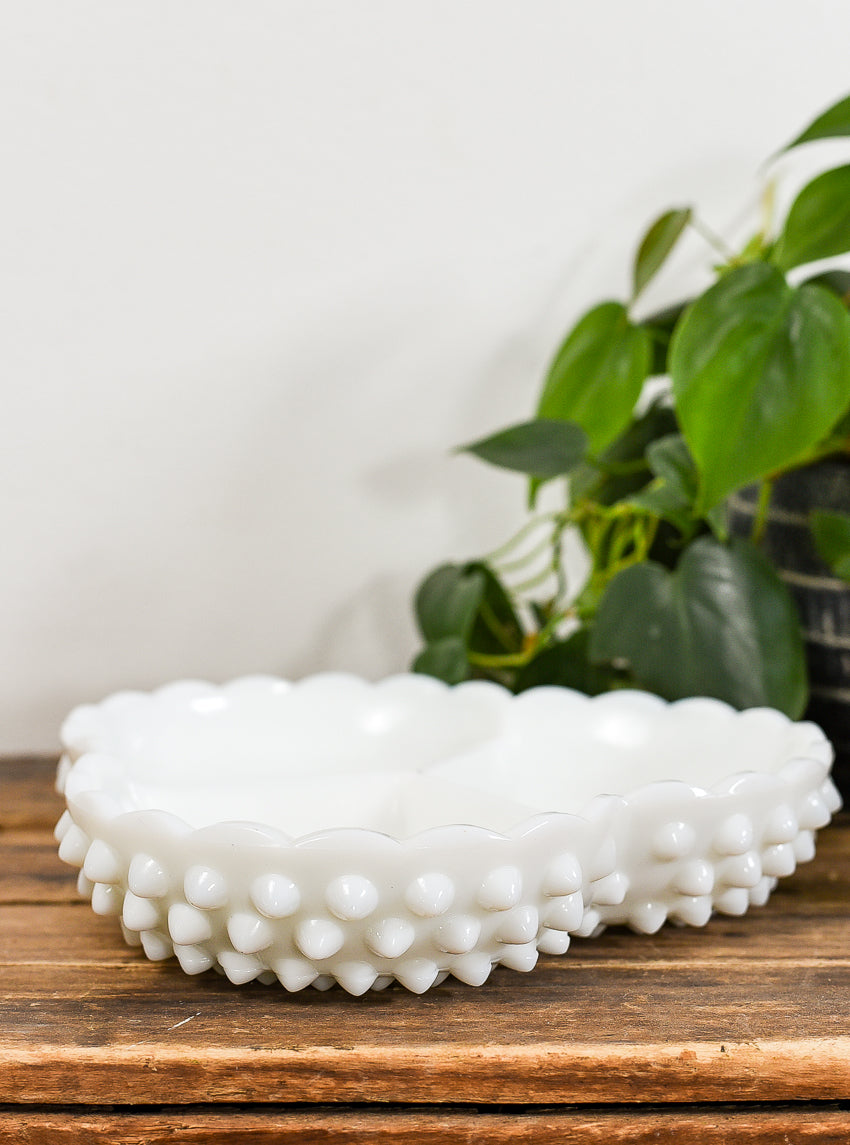 FENTON HOBNAIL MILK GLASS DIVIDED DISH