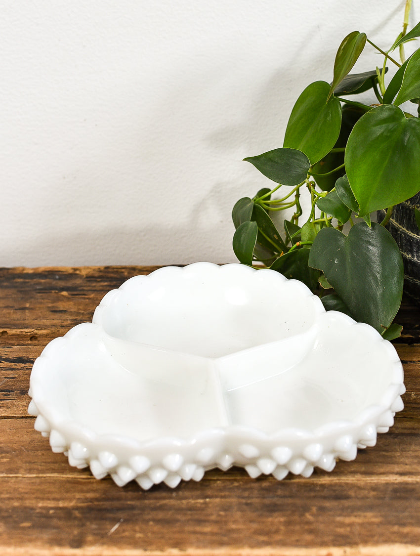 FENTON HOBNAIL MILK GLASS DIVIDED DISH