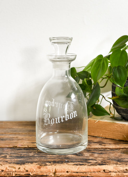 VINTAGE ETCHED BOURBON GLASS DECANTER