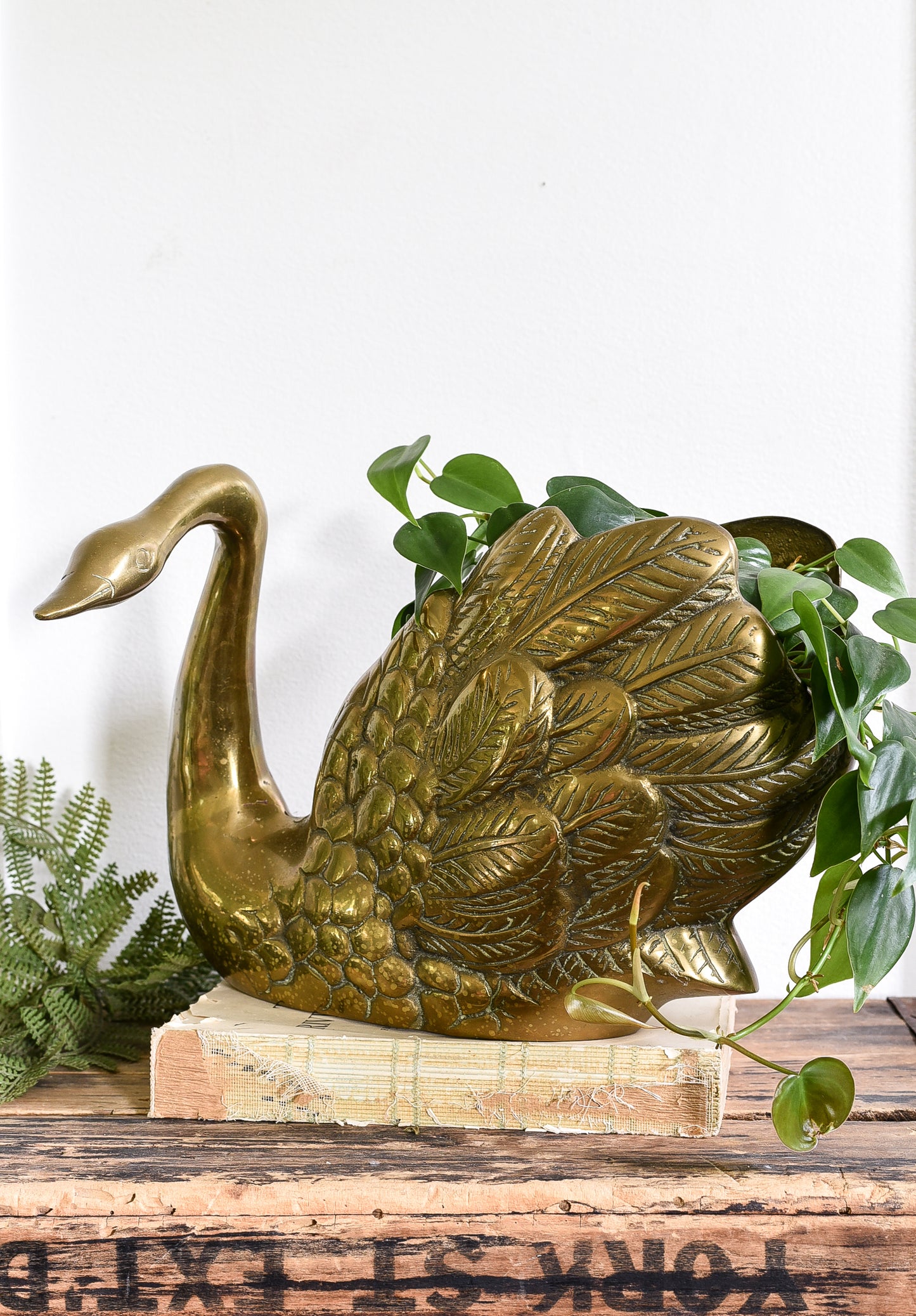 Vintage brass swan planter