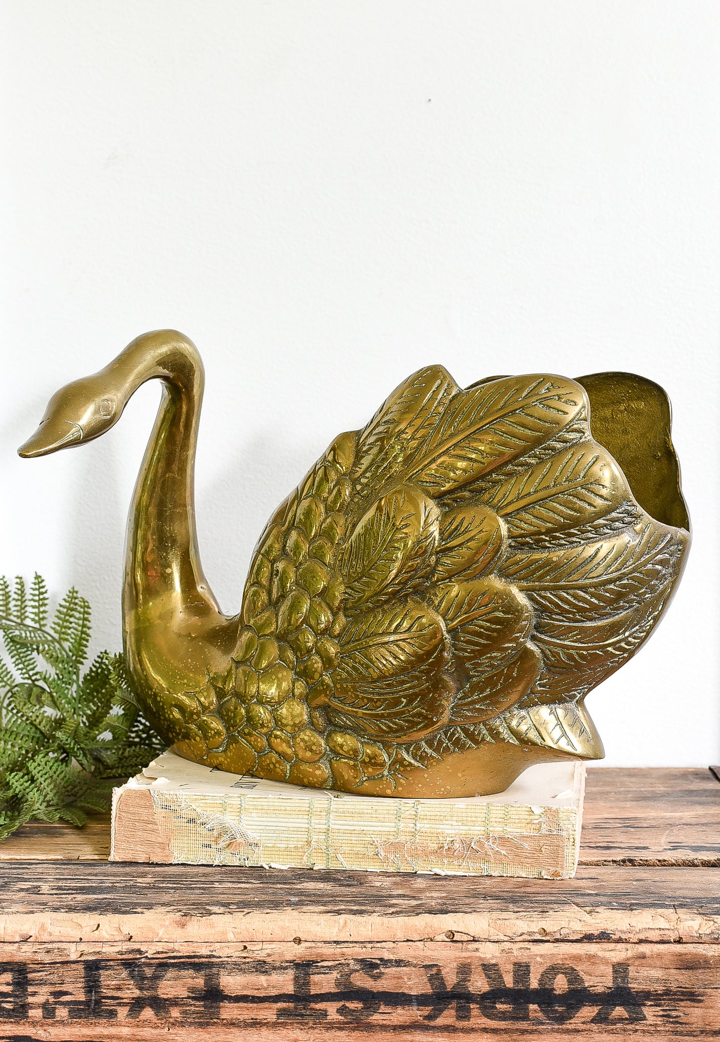 Vintage brass swan planter
