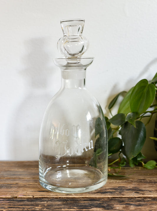 VINTAGE ETCHED GLASS VODKA DECANTER